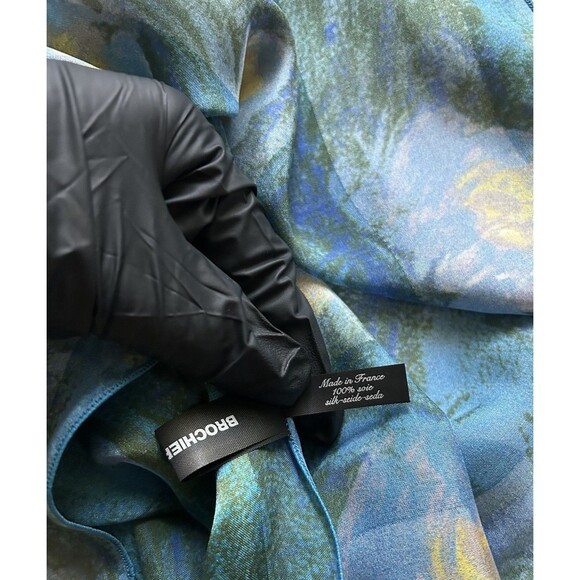 Silk Brochier Soieries Blue Rectangular Vtg Scarf 54” X 15” Women Made In France - Picture 3 of 3